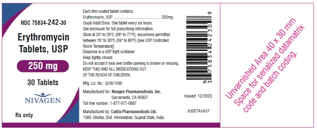 Erythromycin 250mg, film-coated tablets 30tabs